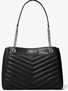 Brand New!! Michael Kors Black Quilted Shoulder Bag with Silver Chain Straps